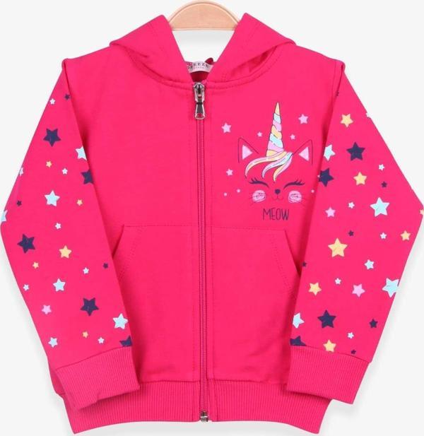 Breeze Kız Çocuk Hırka Kolları Desenli Baskılı 1-4 Yaş, Fuşya - Image 1