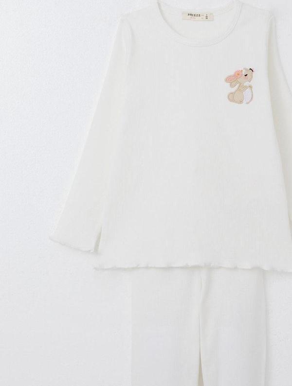 Breeze Kız Çocuk Taytlı Takım Sevimli Tavşancık Nakışlı 2-6 Yaş, Ekru - Image 1