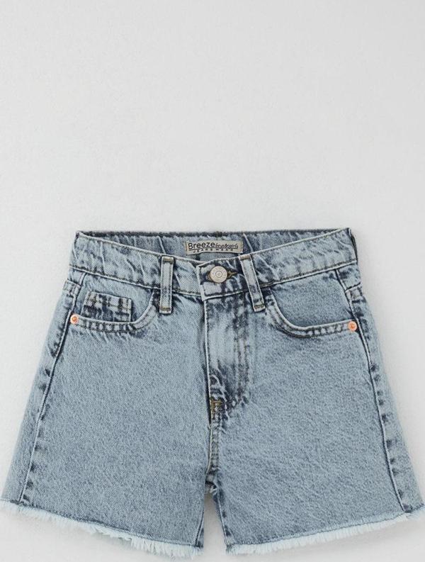 Breeze Kız Çocuk Şort Jean Cepli Paçası Püskül Detaylı 5-9 Yaş, Açık Mavi - Image 1