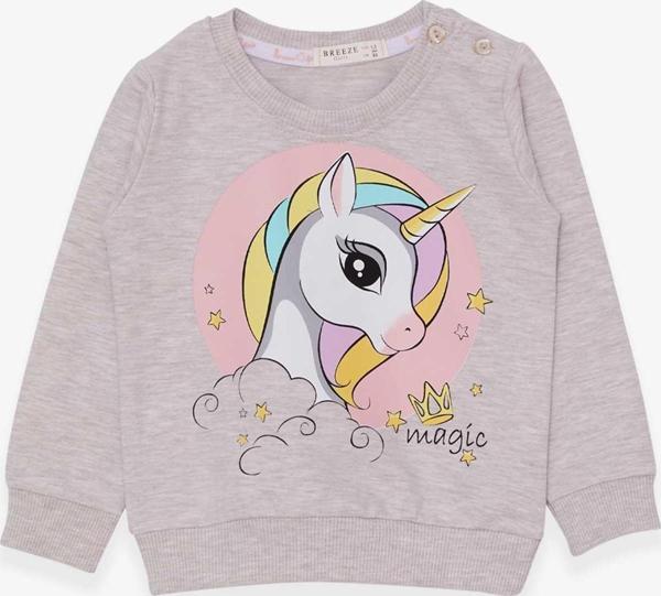 Breeze Kız Çocuk Sweatshirt Baskılı Unicorn 1.5-5 Yaş, Bej Melanj - Image 1