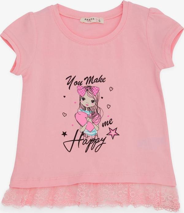 Breeze Kız Çocuk Tişört Sevimli Kız Baskılı Beli Güpürlü 1-4 Yaş, Pembe - Image 1