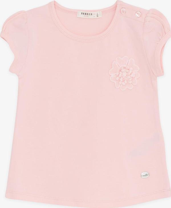 Breeze Kız Bebek Tişört Çiçek Nakışlı 9 Ay-3 Yaş, Pembe - Image 1