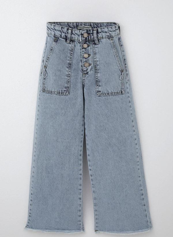 Breeze Kız Çocuk Jean Pantolon Geniş Paça Düğmeli Paçası Püskül Detaylı 10-14 Yaş, Açık Mavi - Image 1