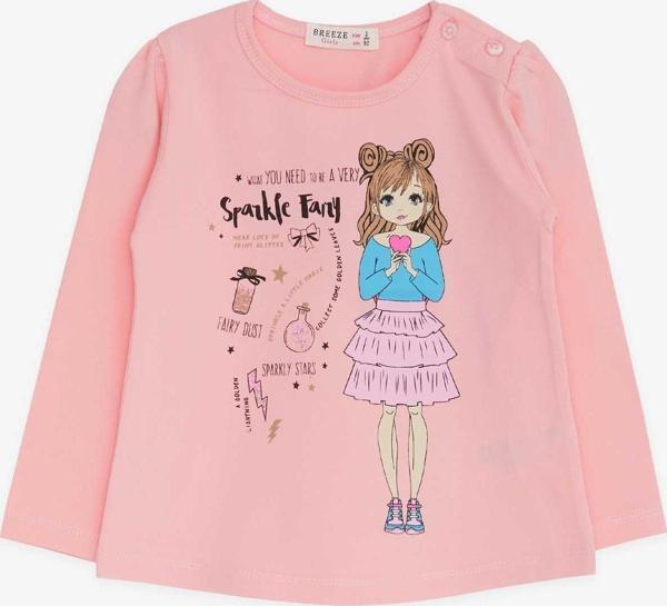 Breeze Kız Çocuk Uzun Kollu Tişört Baskılı 1-4 Yaş, Pudra - Image 1