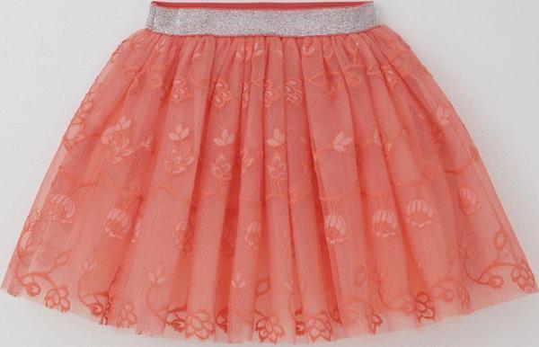 Breeze Kız Çocuk Tütü Etek Çiçek Nakışlı Beli Lastikli Simli 5-10 Yaş, Somon - Image 1