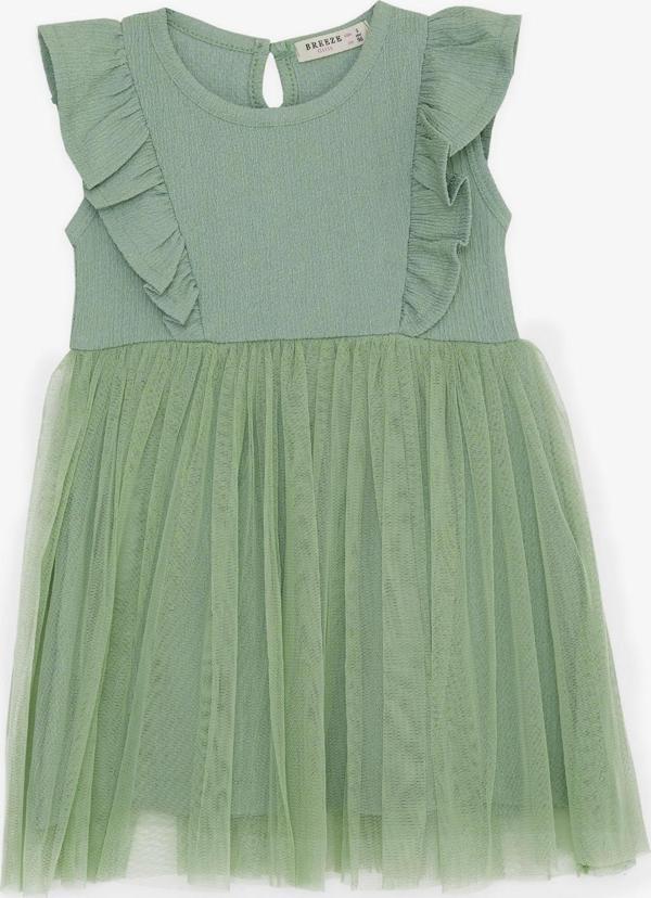 Breeze Kız Çocuk Elbise Tüllü Fırfırlı 3-8 Yaş, Mint Yeşili - Image 1