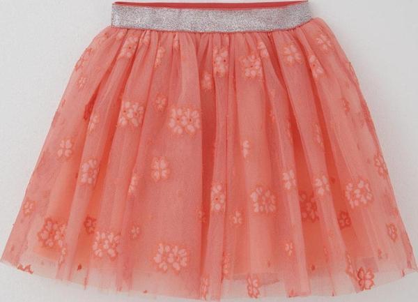 Breeze Kız Çocuk Tütü Etek Çiçek Nakışlı Beli Lastikli Simli 5-10 Yaş, Somon - Image 1