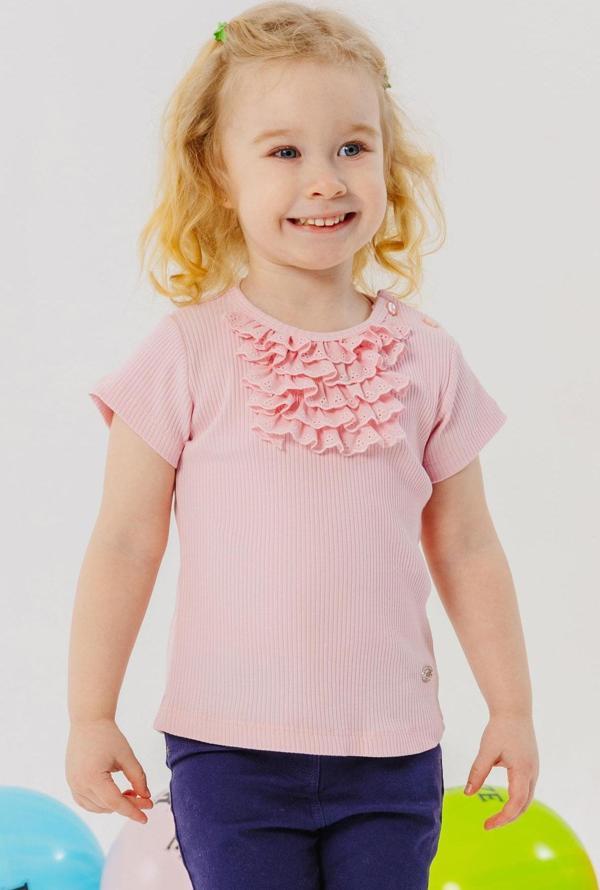 Breeze Kız Bebek Tişört Güpürlü Armalı 9 Ay-3 Yaş, Somon - Image 1