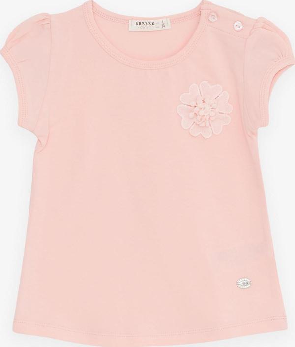Breeze Kız Bebek Tişört Çiçek Nakışlı 9 Ay-3 Yaş, Somon - Image 1