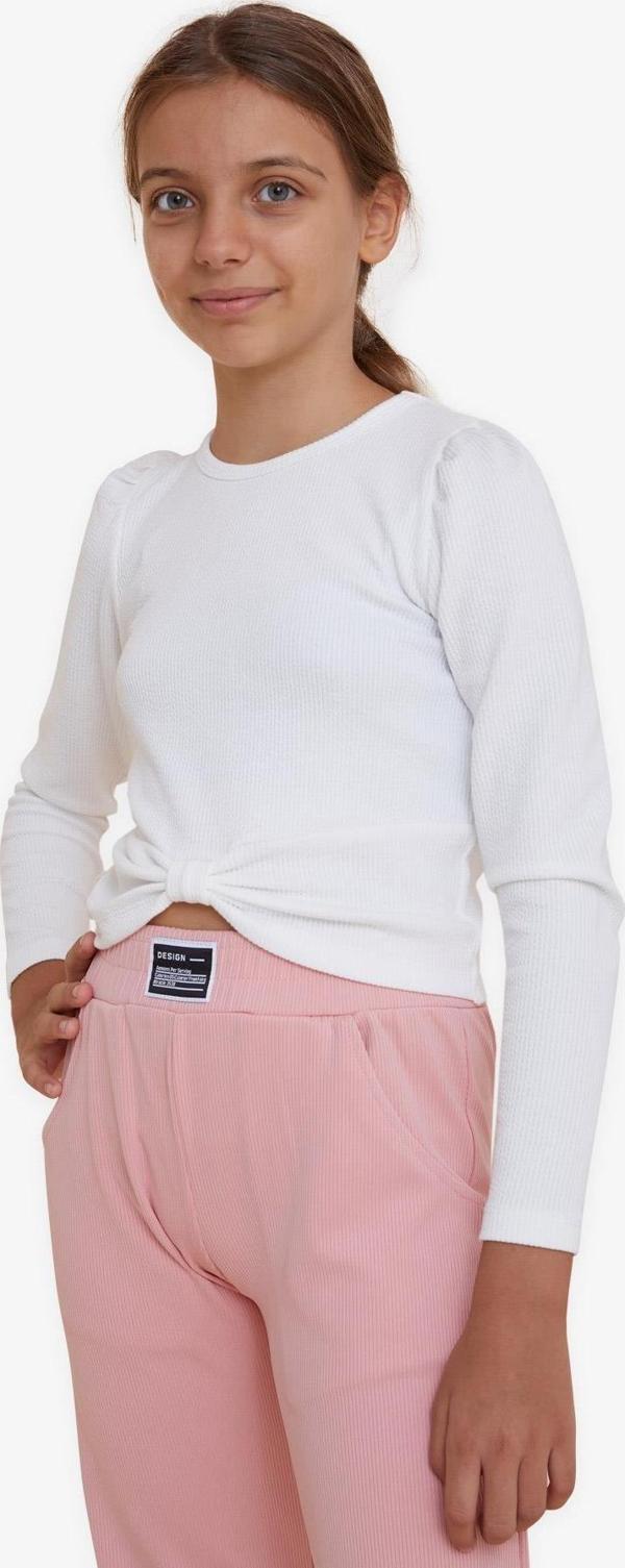 Breeze Kız Çocuk Crop Uzun Kollu Tişört Fiyonklu 8-14 Yaş, Ekru - Image 1