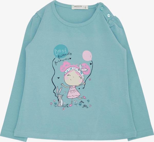Breeze Kız Bebek Uzun Kollu Tişört Dostluk Temalı Sevimli Tavşancık & Kız Baskılı 9 Ay-3 Yaş, Su Yeşili - Image 1