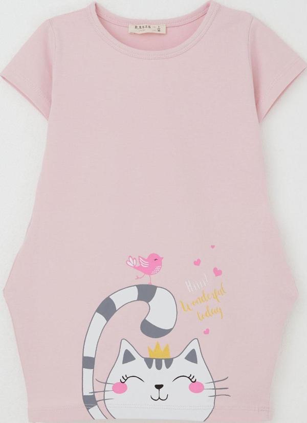 Breeze Kız Çocuk Tunik Elbise Dostluk Temalı Prenses Kedicik Baskılı 1.5-5 Yaş, Pembe - Image 1