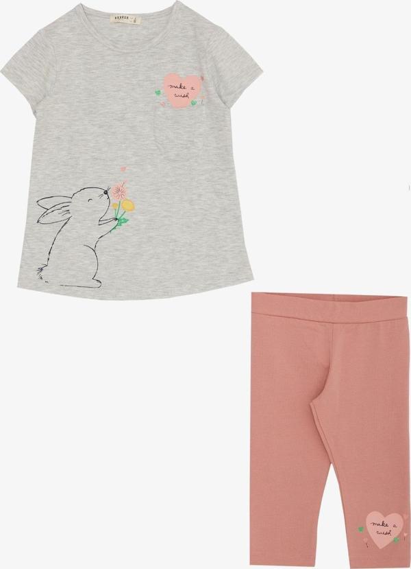 Breeze Kız Çocuk Kapri Taytlı Takım Sevgi Temalı Tavşancık Baskılı 1.5-5 Yaş, Açık Gri Melanj - Image 1