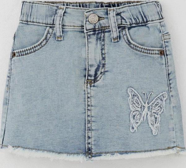 Breeze Kız Çocuk Jean Etek Kelebek Nakışlı Düğme Detaylı 1.5-5 Yaş, Açık Mavi - Image 1