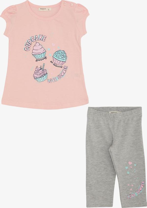 Breeze Kız Çocuk Kapri Taytlı Takım Yaz Temalı Cupcake Baskılı 1.5-5 Yaş, Pembe - Image 1