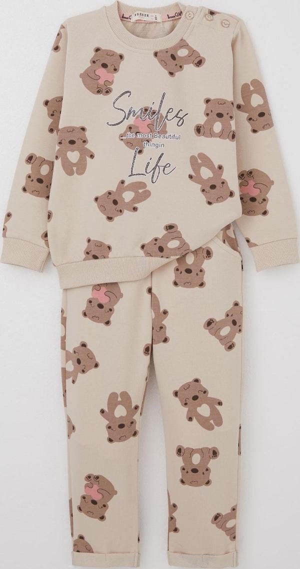 Breeze Kız Çocuk Eşofman Takımı Motivasyon Temalı Bebek Ayıcık Desenli 1-4 Yaş, Bej - Image 1