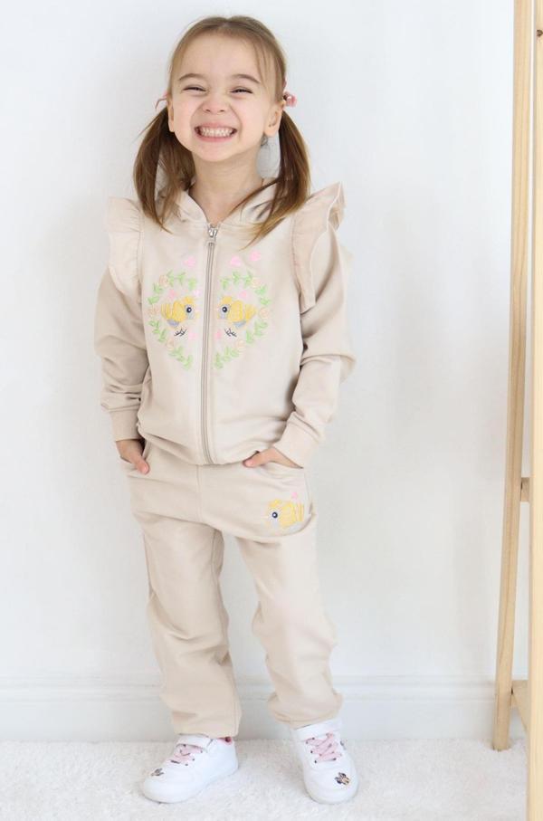 Breeze Kız Çocuk Eşofman Takım Çiçek & Kuş Nakışlı 1.5-5 Yaş, Bej - Image 1