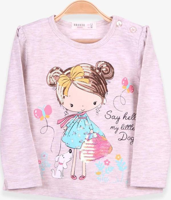 Breeze Kız Çocuk Uzun Kollu Tişört Kız Baskılı 1.5-5 Yaş, Bej Melanj - Image 1
