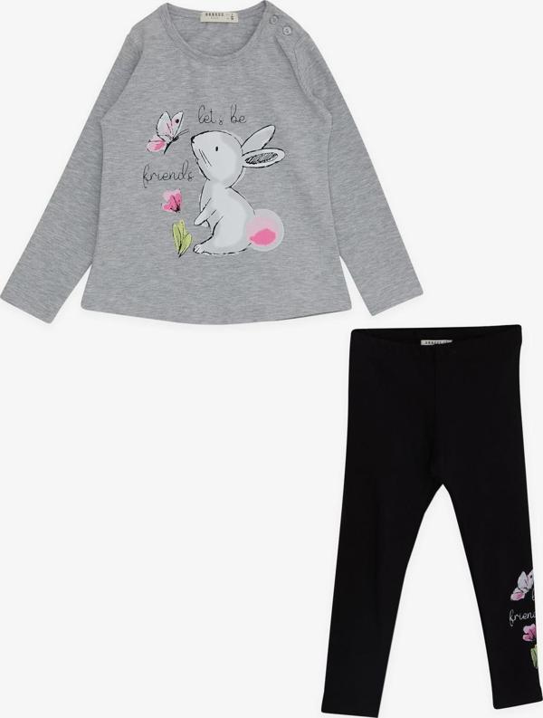 Breeze Kız Çocuk Taytlı Takım Dostluk Temalı Sevimli Tavşancık 1.5-5 Yaş, Gri Melanj - Image 1