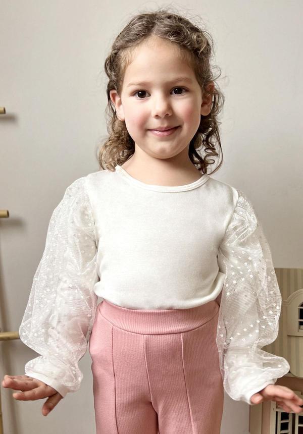 Breeze Kız Çocuk Bluz Kolları Tül Detaylı 3-7 Yaş, Ekru - Image 1