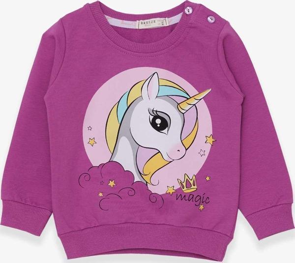 Breeze Kız Çocuk Sweatshirt Baskılı Unicorn 1.5-5 Yaş, Eflatun - Image 1