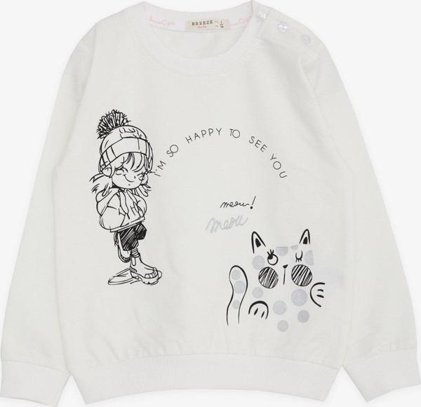Breeze Kız Çocuk Sweatshirt Mutlu Kız Baskılı 1.5-5 Yaş, Ekru - Image 1