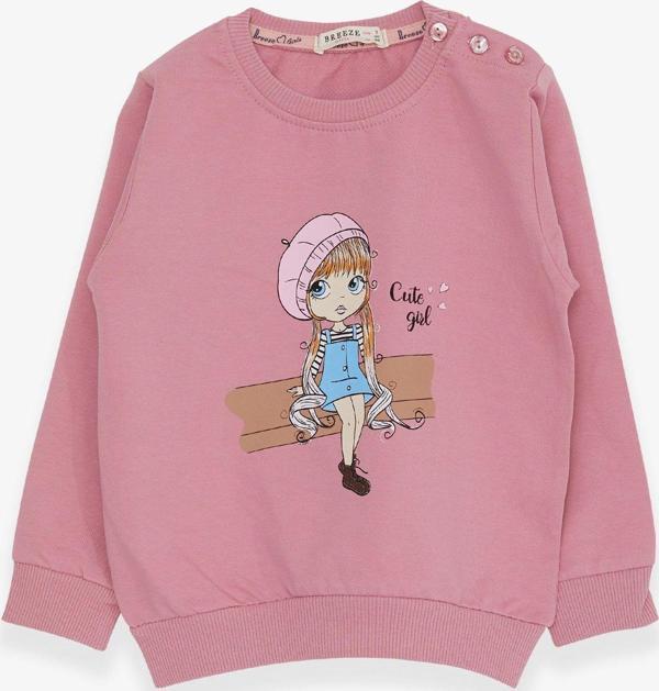 Breeze Kız Çocuk Sweatshirt Sevimli Kız Baskılı 1.5-5 Yaş, Gülkurusu - Image 1