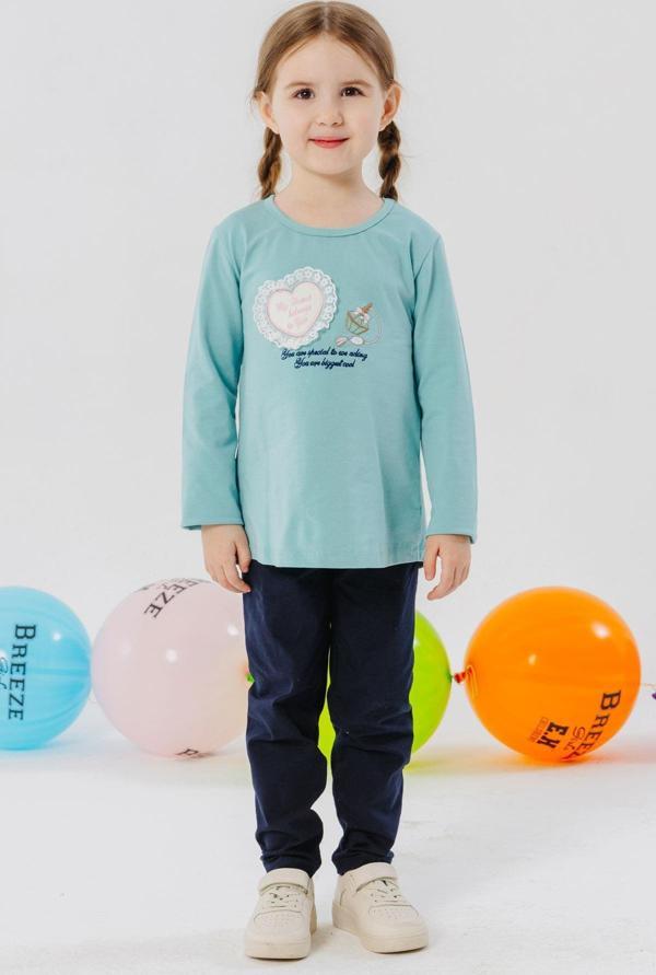 Breeze Kız Çocuk Taytlı Takım Parfüm Şişesi Nakış Baskılı Güpürlü Kalpli 1.5-5 Yaş, Su Yeşili - Image 1