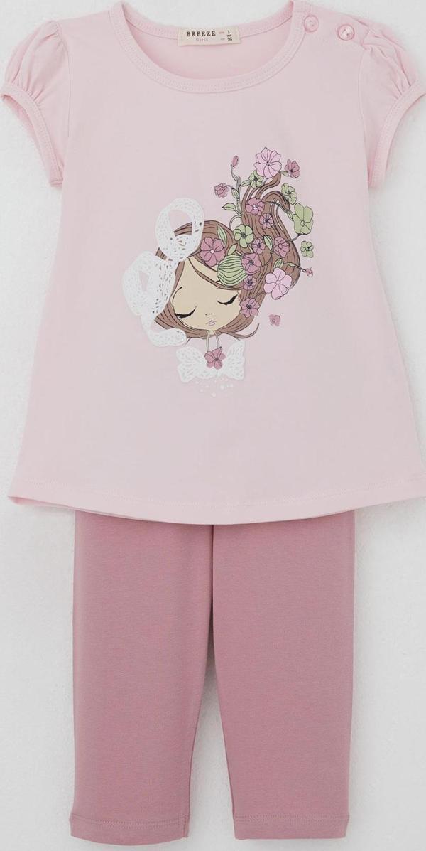 Breeze Kız Çocuk Kapri Taytlı Takım Çiçekli Kız Baskılı 1.5-5 Yaş, Pembe - Image 1