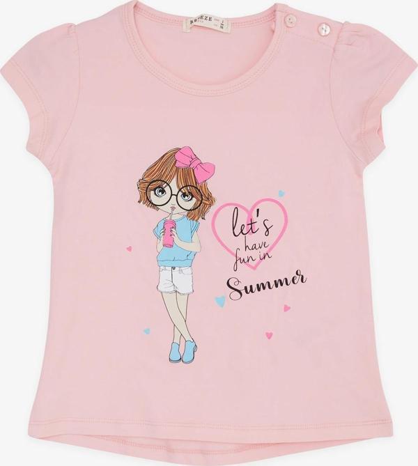 Breeze Kız Çocuk Tişört Yaz Temalı Havalı Kız Baskılı 2-6 Yaş, Pembe - Image 1
