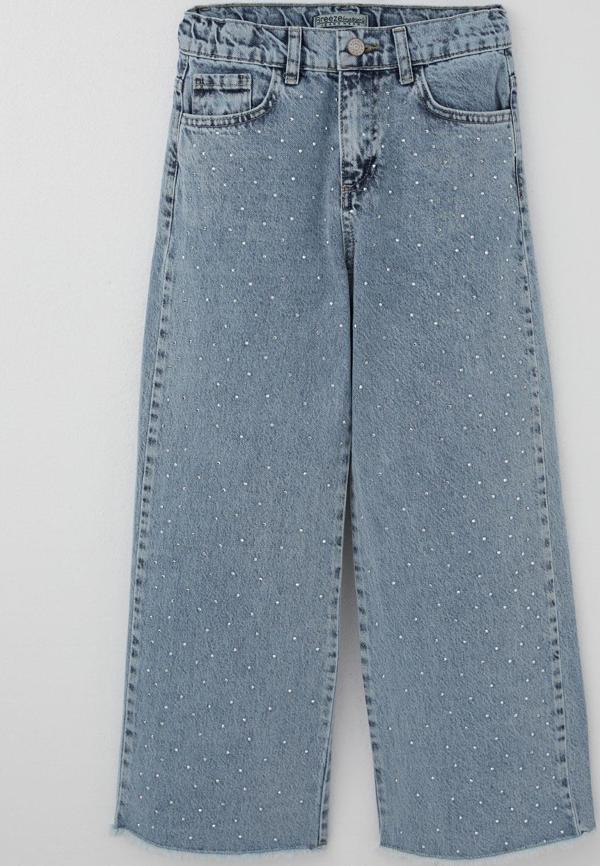 Breeze Kız Çocuk Jean Pantolon Taş Aksesuarlı Paça Kısmı Püskül Detaylı 10-14 Yaş, Açık Mavi - Image 1