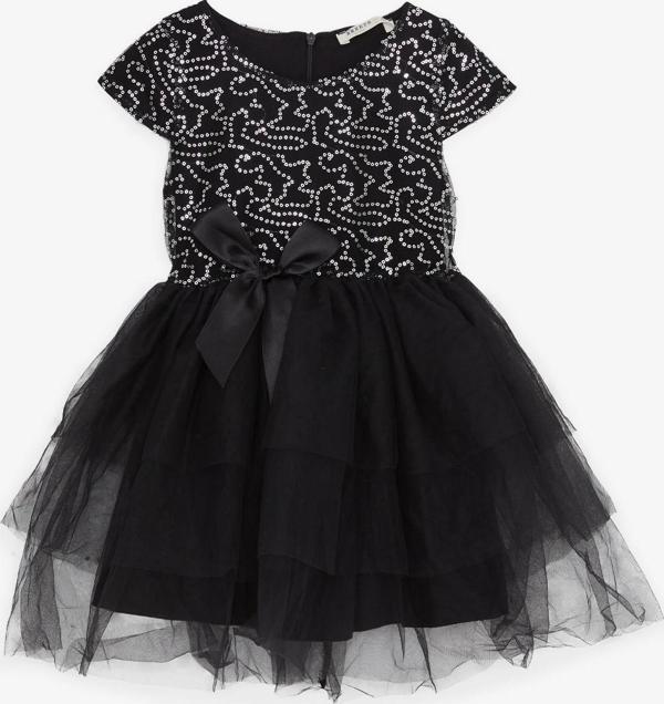 Breeze Kız Çocuk Elbise Fiyonklu Pullu Tüllü 5-10 Yaş, Siyah - Image 1