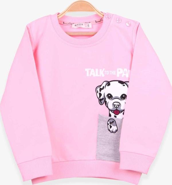 Breeze Kız Çocuk Sweatshirt Köpek Baskılı 2-6 Yaş, Pudra - Image 1
