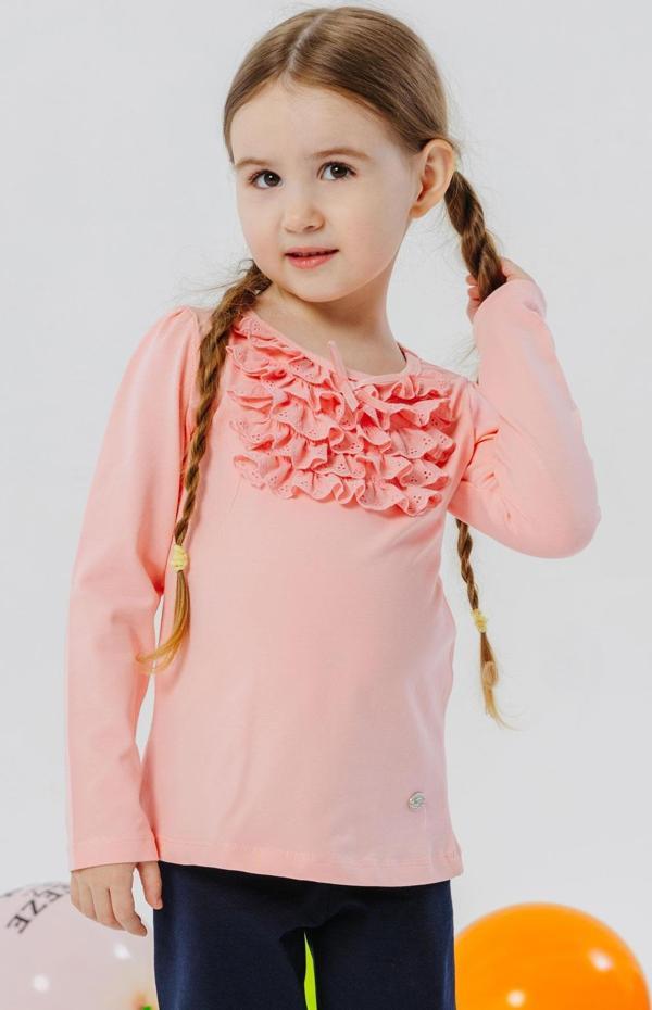 Breeze Kız Çocuk Uzun Kollu Tişört Güpürlü Fiyonklu 3-8 Yaş, Somon - Image 1