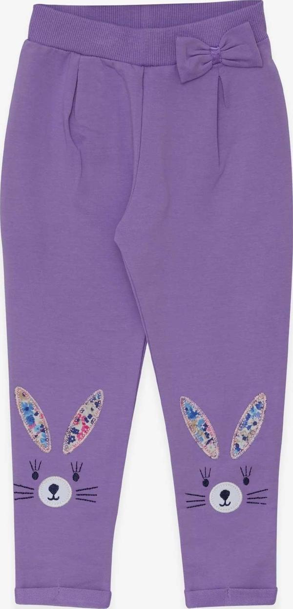 Breeze Kız Bebek Tayt Pantolon Tavşan Nakışlı 9 Ay-3 Yaş, Eflatun - Image 1