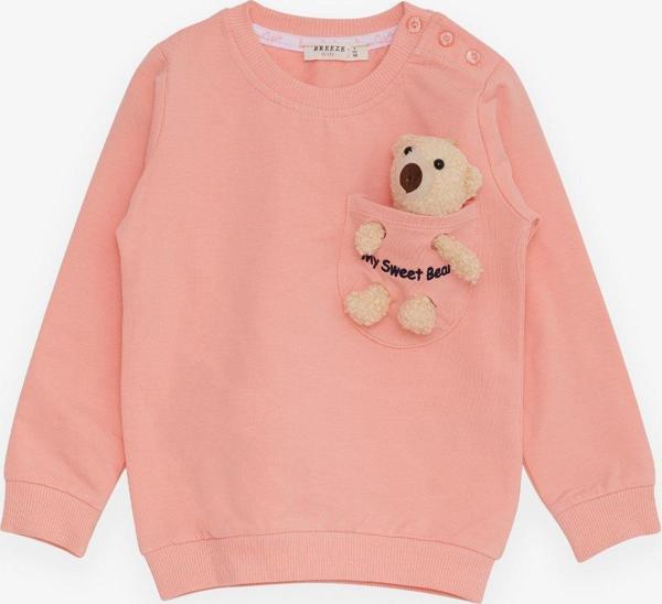 Breeze Kız Çocuk Sweatshirt Ayıcık Aksesuarlı 1.5-5 Yaş, Somon - Image 1
