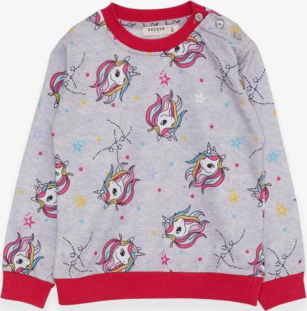 Breeze Kız Çocuk Sweatshirt Unicorn Desenli 1.5-5 Yaş, Açık Gri Melanj - Image 1