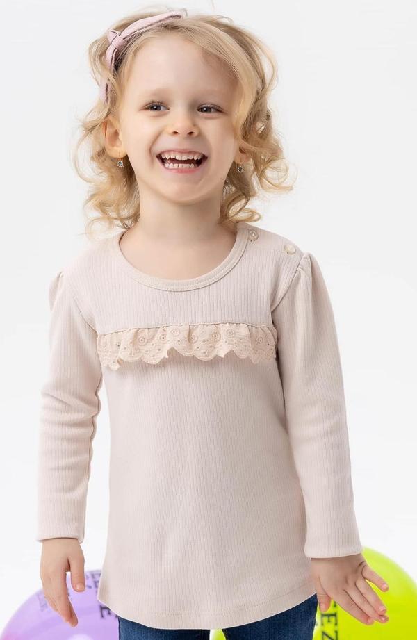 Breeze Kız Çocuk Uzun Kollu Tişört Güpürlü 1-4 Yaş, Bej - Image 1
