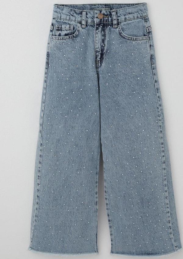 Breeze Kız Çocuk Jean Pantolon Taş Aksesuarlı Paça Kısmı Püskül Detaylı 5-9 Yaş, Açık Mavi - Image 1