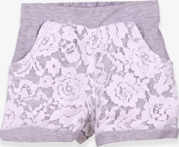 Breeze Kız Çocuk Şort Çiçekli Dantelli 6-12 Yaş, Gri Melanj - Image 1