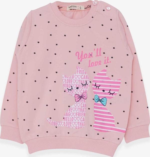 Breeze Kız Çocuk Sweatshirt Kedicik Baskılı 2-6 Yaş, Pudra - Image 1