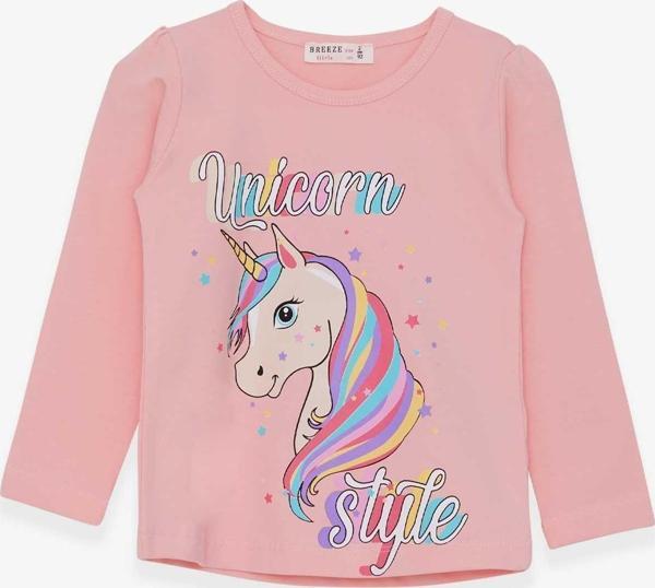 Breeze Kız Çocuk Uzun Kollu Tişört Unicorn 2-6 Yaş, Pudra - Image 1