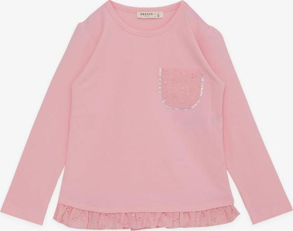 Breeze Kız Çocuk Uzun Kollu Tişört Dantelli Cepli 1.5-5 Yaş, Pembe - Image 1
