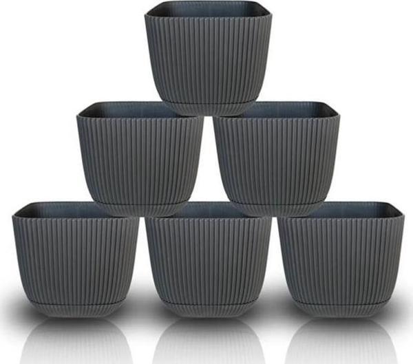 Omnipazar KRS-381 Dekoratif Plastik Mercan Kare Saksı 0.27 litre Antrasit 6 Adet - Image 1