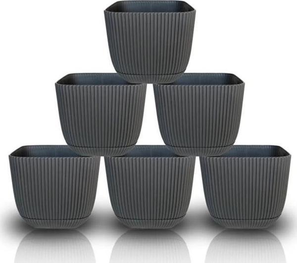 Omnipazar KRS-382 Dekoratif Plastik Mercan Kare Saksı 0.67 litre Antrasit 6 Adet - Image 1