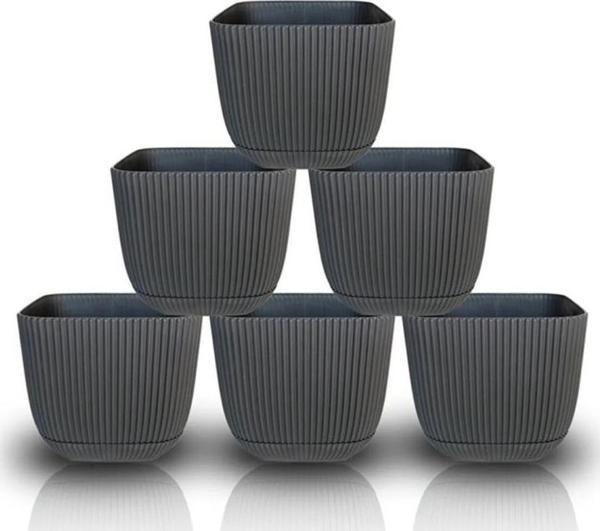 Omnipazar KRS-384 Dekoratif Plastik Mercan Kare Saksı 4 litre Antrasit 6 Adet - Image 1