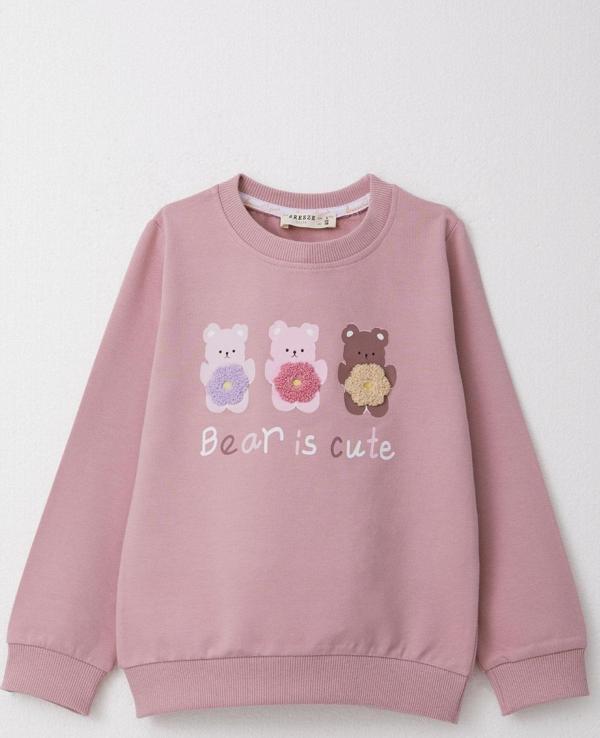 Breeze Kız Çocuk Sweatshirt Sevimli Ayıcıklar Baskılı 1.5-5 Yaş, Gülkurusu - Image 1