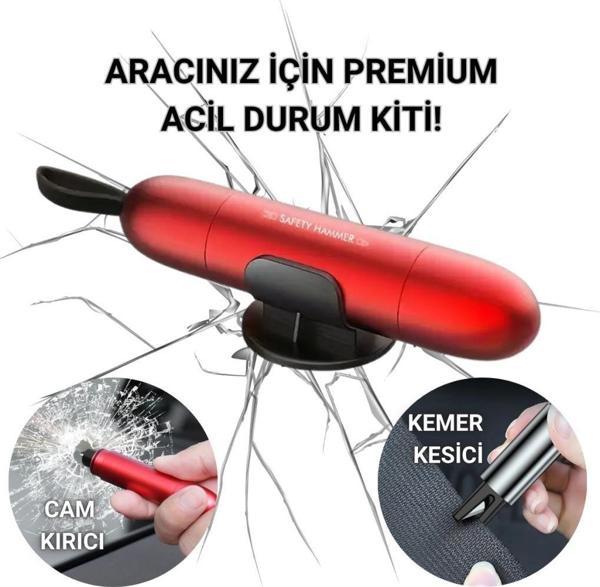 Polham 2in1 Araç İçi Cam Kırıcı ve Emniyet Kemer Kesici, Premium Acil Durum Kiti, Hayat Kurtarıcı Kırmızı - Image 1
