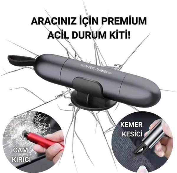 Polham 2in1 Araç İçi Cam Kırıcı ve Emniyet Kemer Kesici, Premium Acil Durum Kiti, Hayat Kurtarıcı Siyah - Image 1