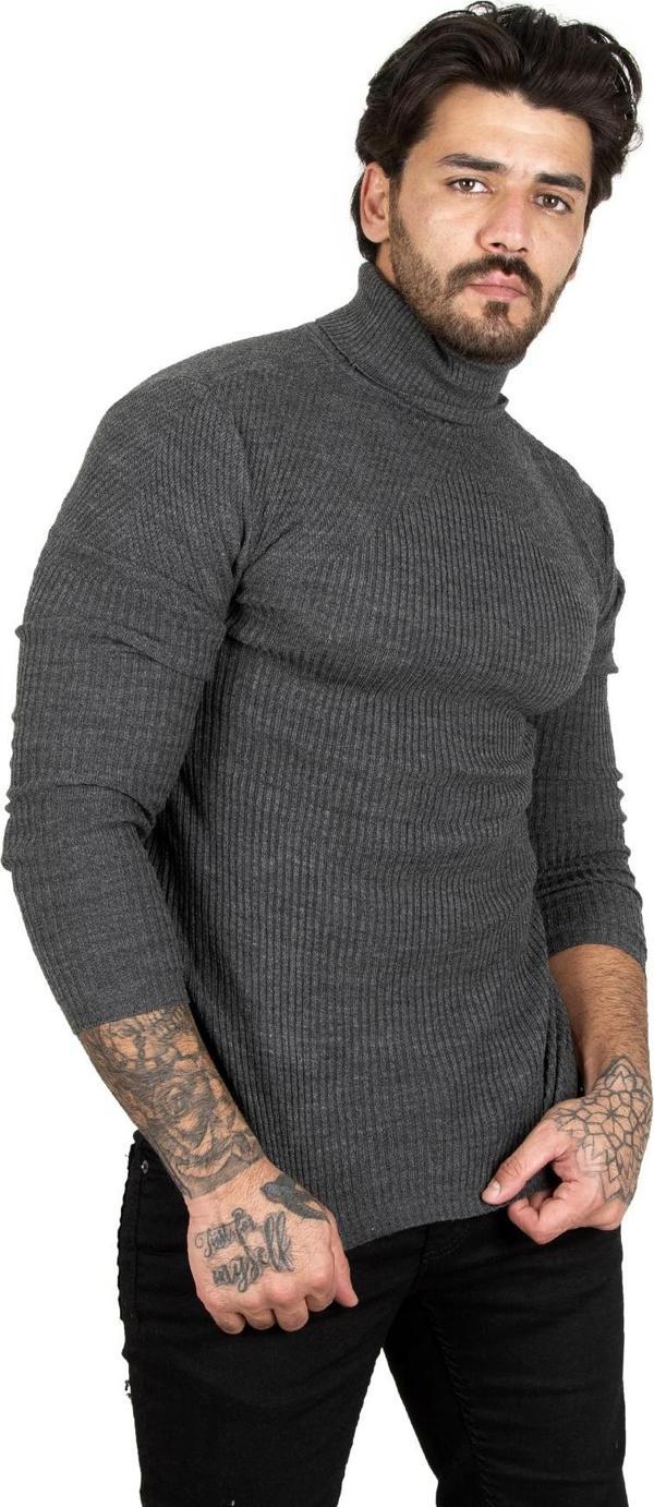 Erkek Antracite Balıkçı yaka Örme Kazak 2100016 - Image 1